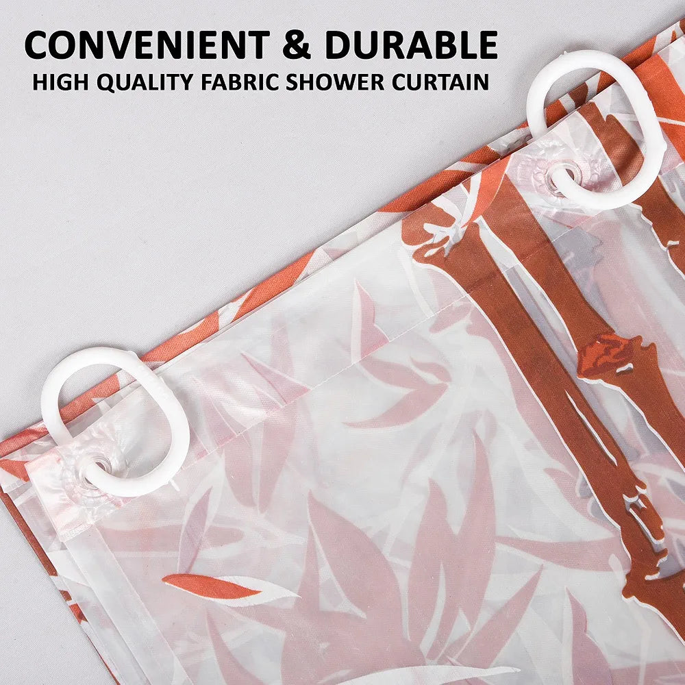 Kuber Industries Shower Curtain | 7 Feet | Bathroom Shower Curtain | AC Curtains | PVC Waterproof Window Curtain | Curtains for Bathtub | 8 Rings Curtain | Bamboo Print | Orange